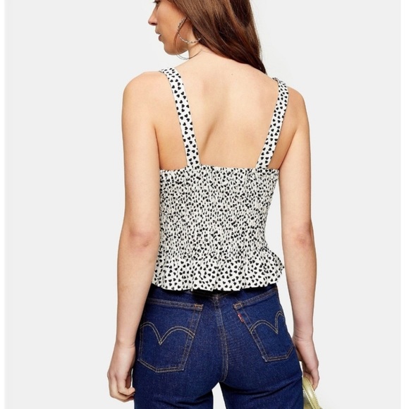 NWT Topshop Black & White 🖤 Print Shirred Cami Peplum Top 4P - Picture 4 of 10